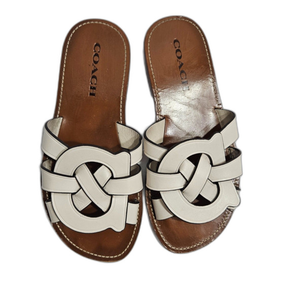 Coach Issa Slides White SZ 7 Leather Boho Sandals Designer Travel Cruise Shoes - Picture 7 of 7